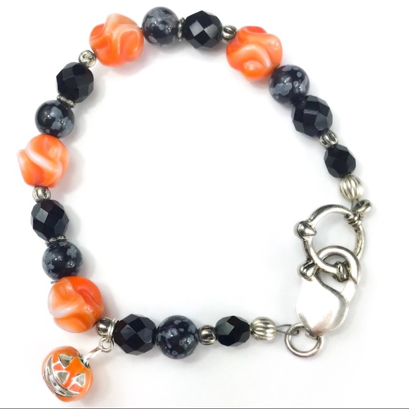 Jewelry - Sterling Silver Orange Pumpkin Charm Bracelet
